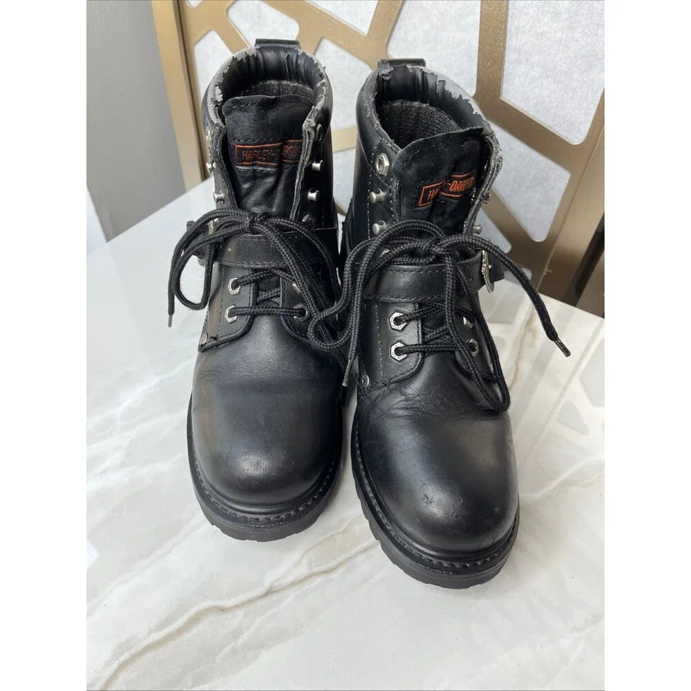 vtg harley davidson Black Leather Moto Boots Uk 7.5 Eu 41 Men Us 8.5 Women 10